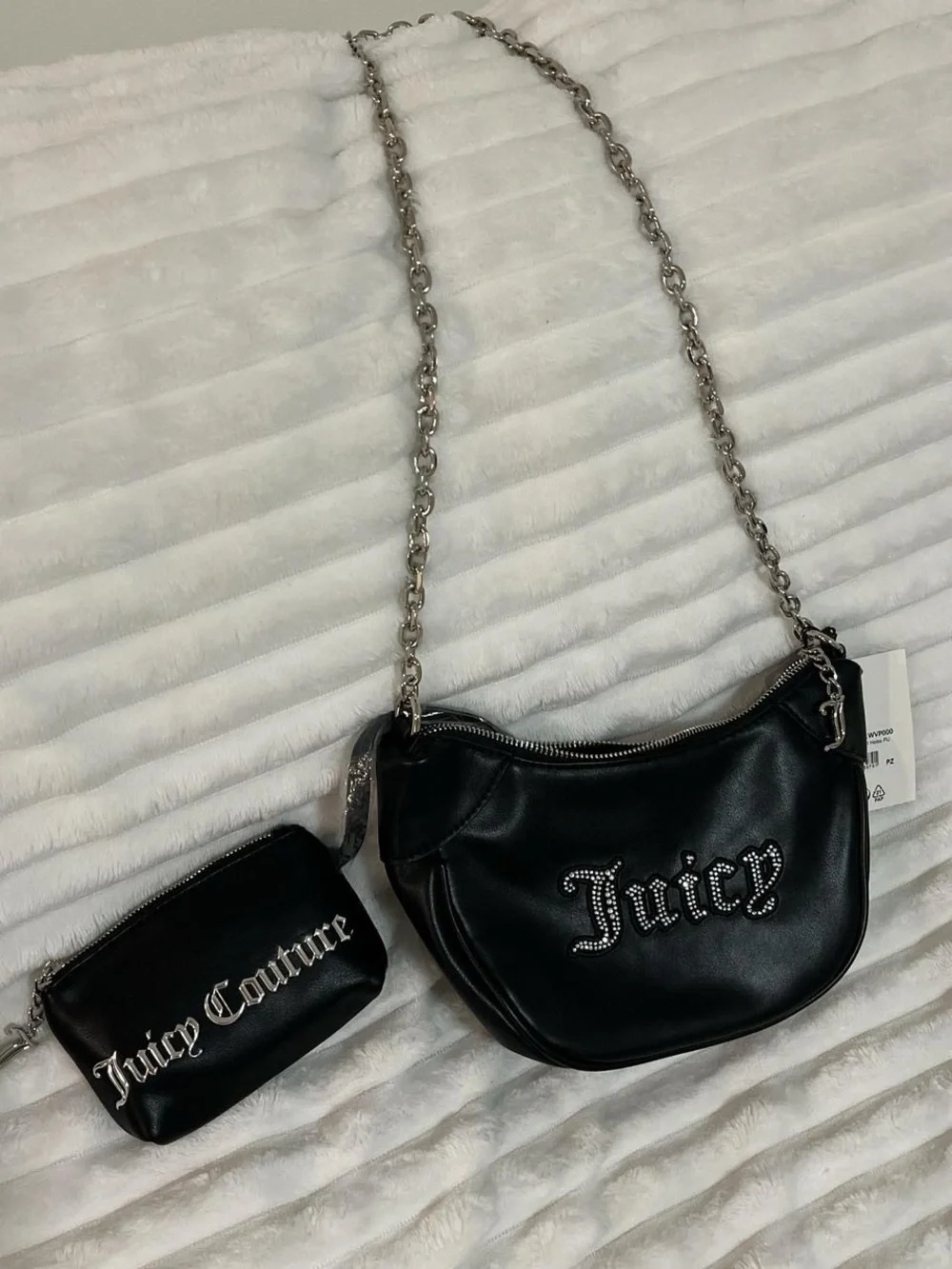 Juicy Couture Black Rhinestone Crossbody Bag NWT fromLondon store W/zipper pouch